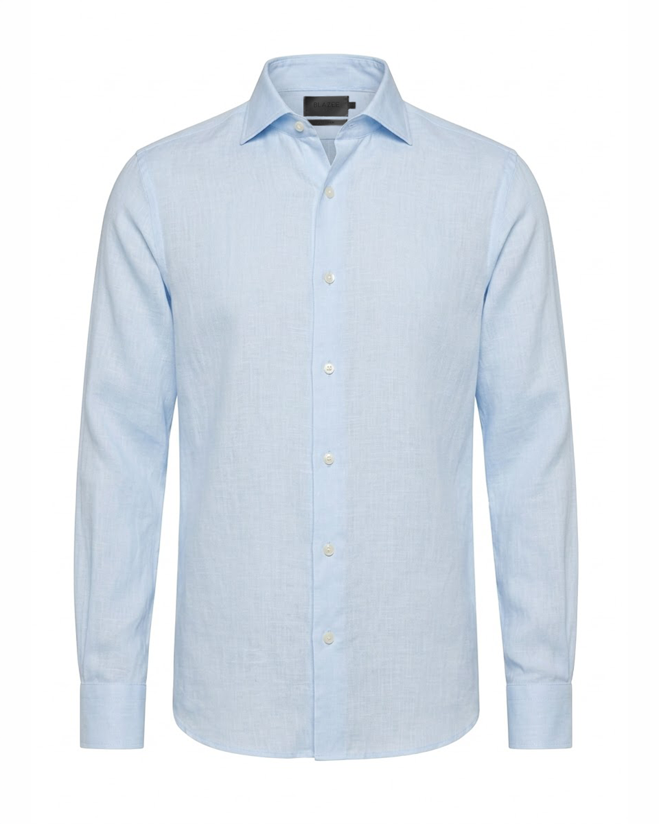 Camisa em Linho Belga Spread Collar · Flandres - Azul Claro
