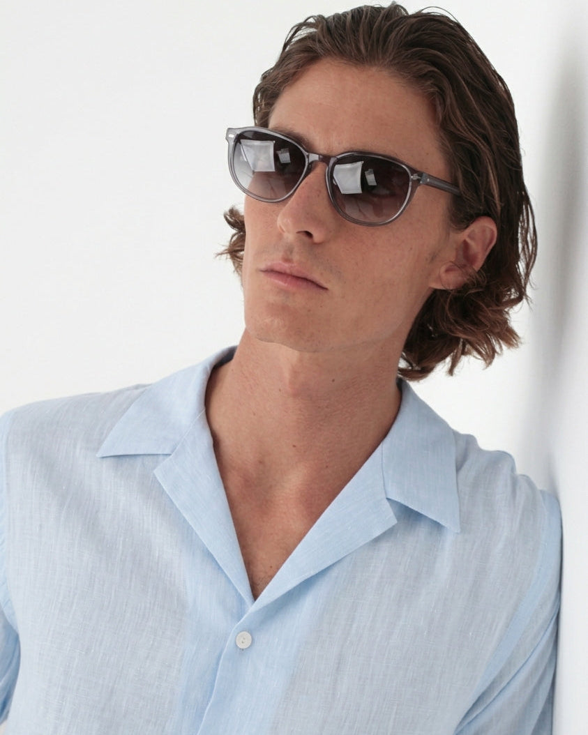 Camisa em Linho Belga Cuban Collar · Flandres - Azul Claro