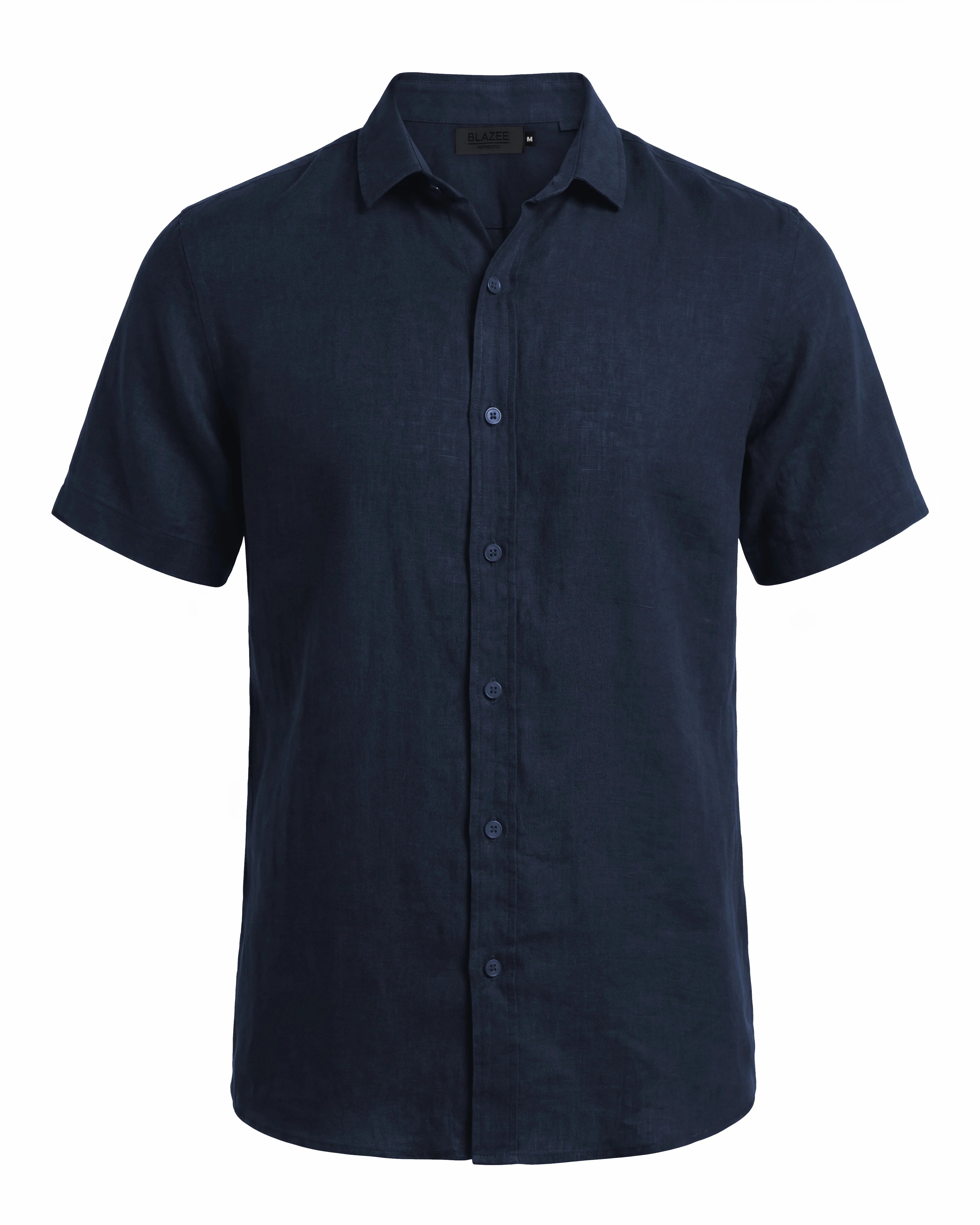 Camisa Linho Italiano Greece Manga Curta - Azul Marinho