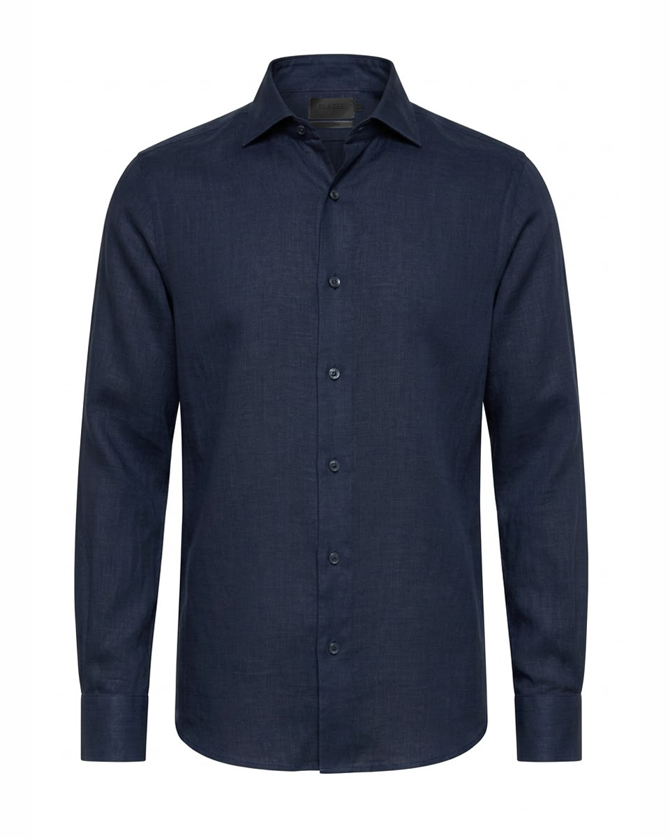 Camisa em Linho Belga Spread Collar · Flandres - Azul Marinho