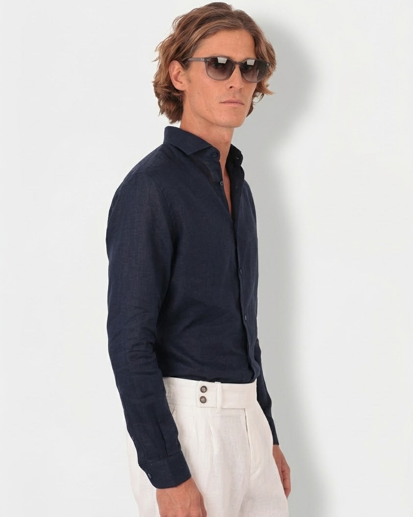 Camisa em Linho Belga Spread Collar · Flandres