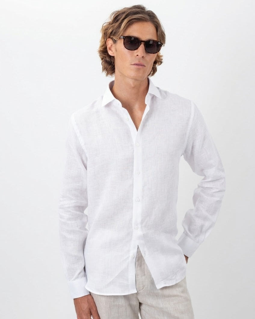 Camisa em Linho Belga Spread Collar · Flandres - Branca