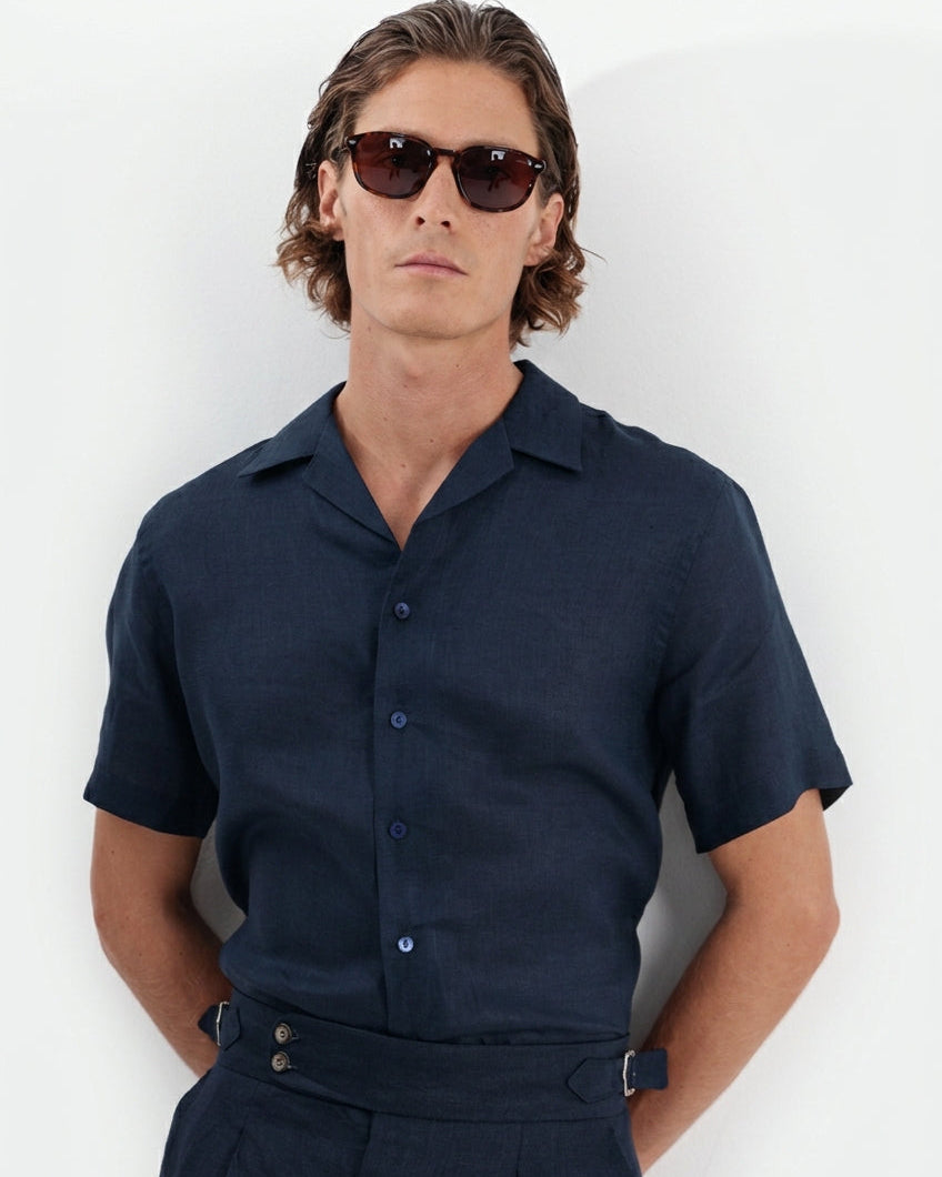 Camisa em Linho Belga Cuban Collar · Flandres