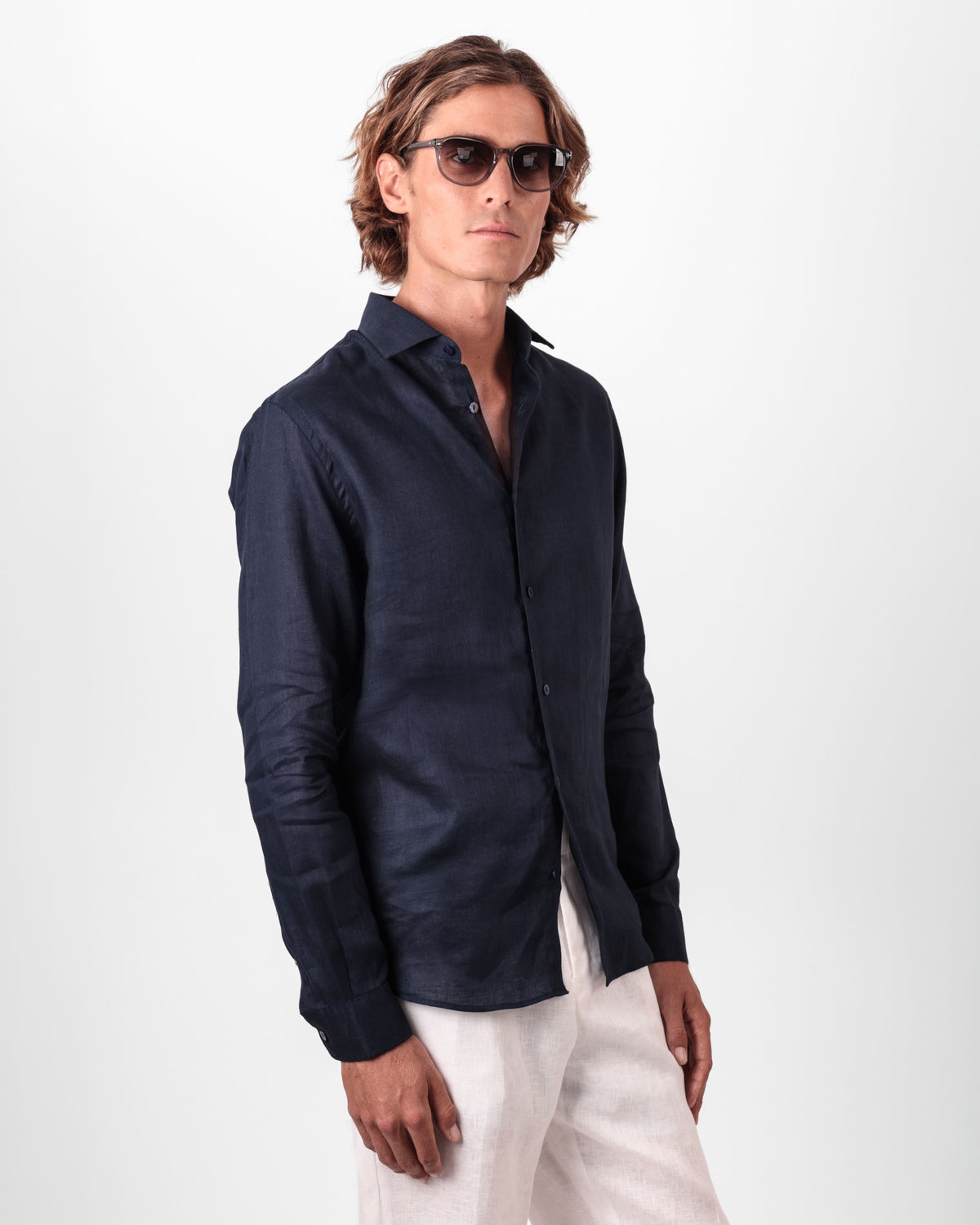 Camisa em Linho Belga Spread Collar · Flandres