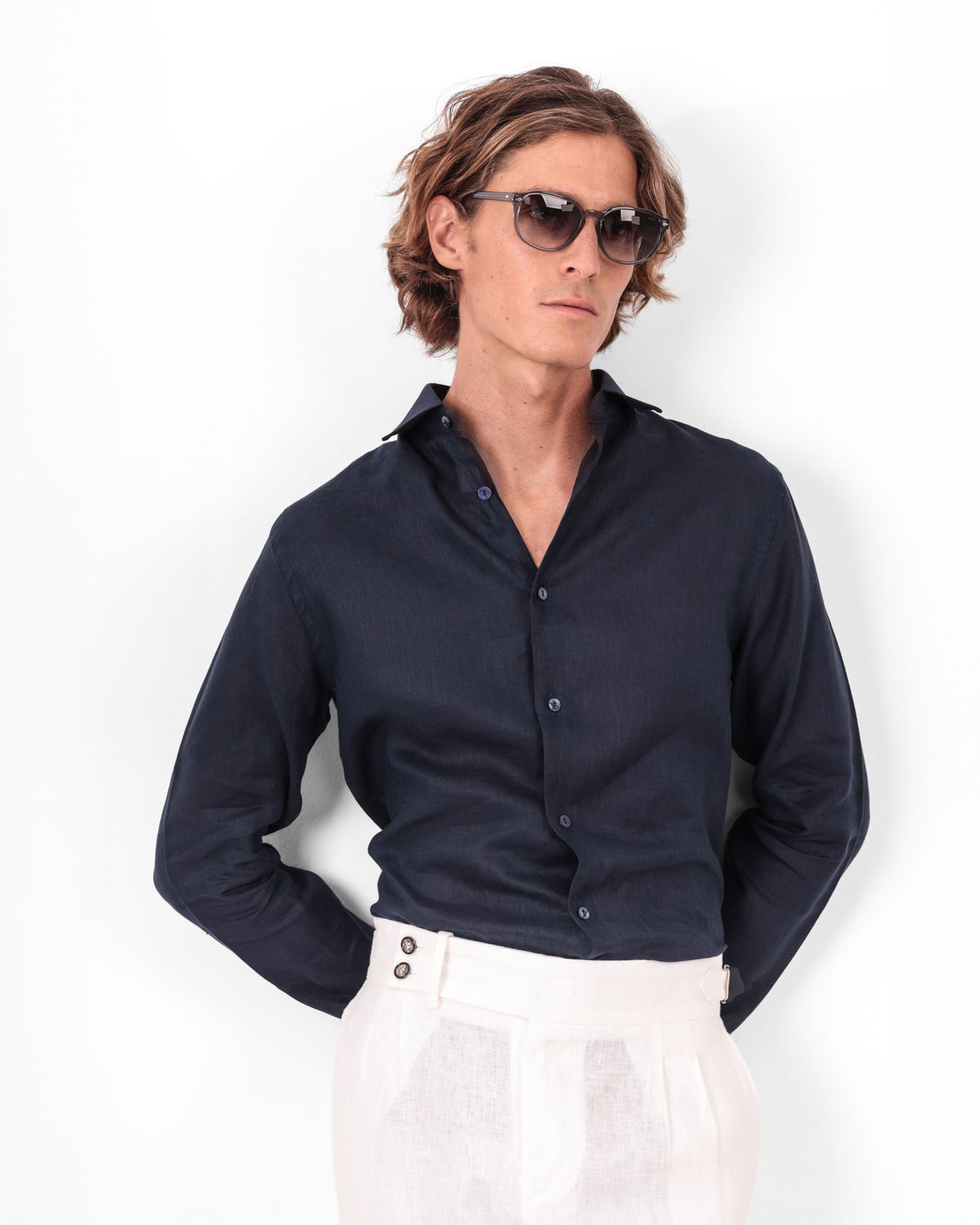 Camisa em Linho Belga Spread Collar · Flandres