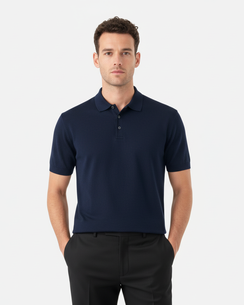 Polo Piquet Algodão Pima - Azul Marinho